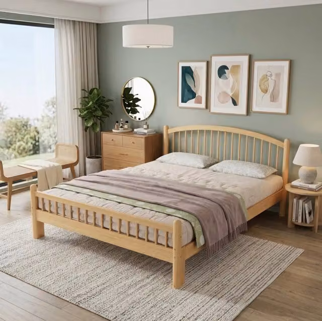 Letto in legno di pino con rete a doghe 140 x 200 cm; beige e naturale