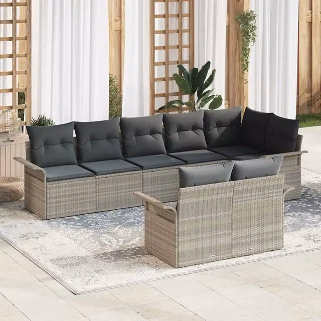 Set Divano da Giardino 8 pz Grigio chiaro polyrattan 3345412