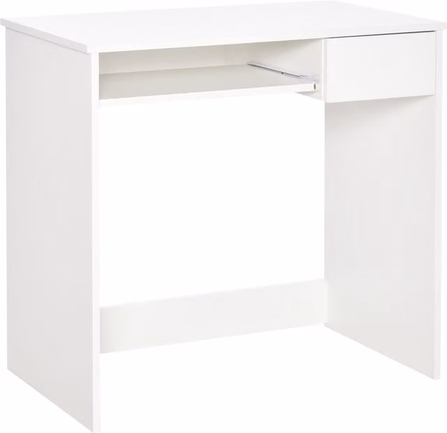 Scrivania da ufficio HOMCOM bianca con vassoio per tastiera e cassetto per documenti, L: 80 cm, P: 45 cm, H: 75 cm
