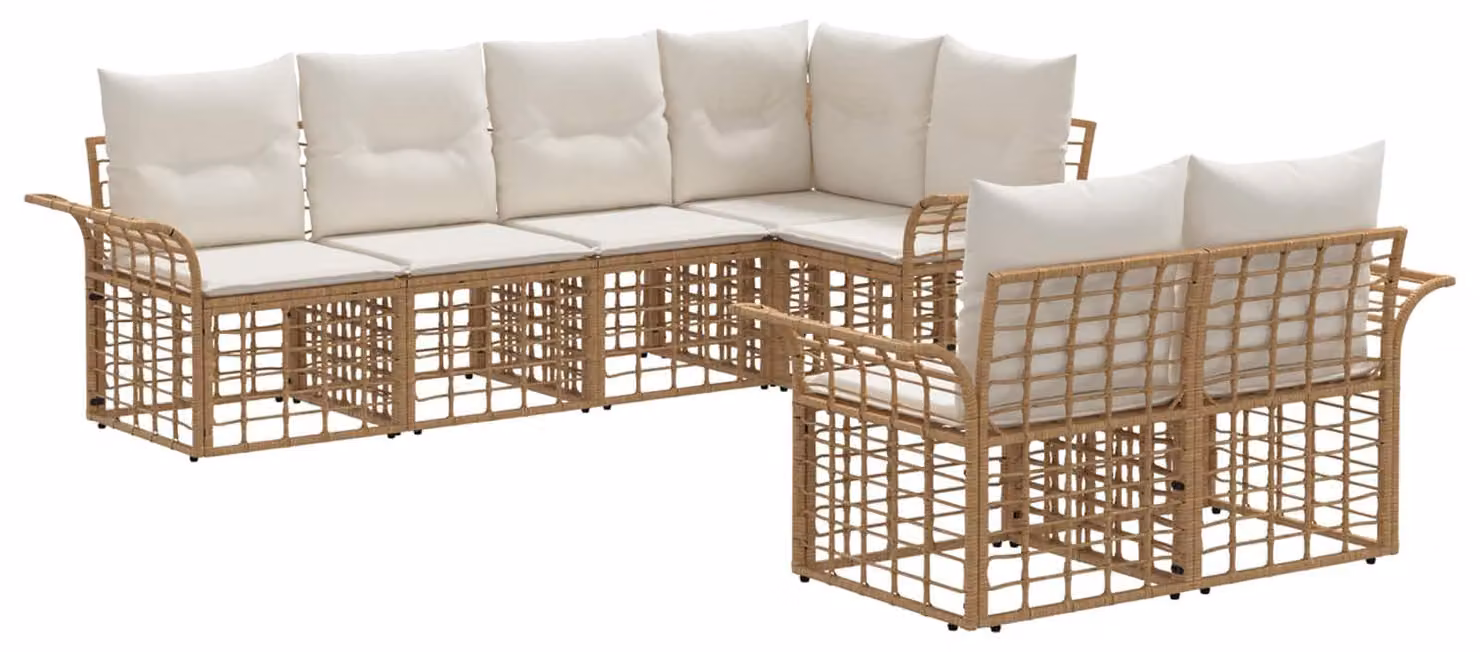 Set di divani da esterno 7 pcs Naturale e Bianco Crema