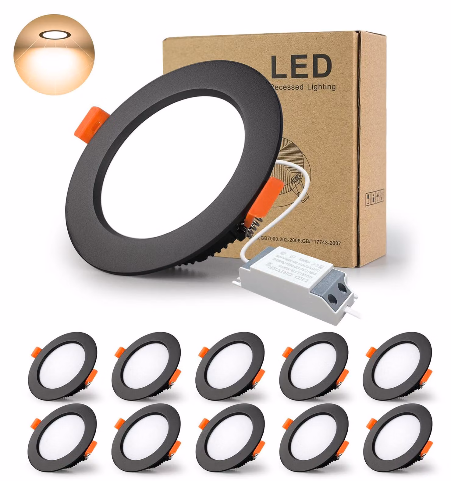 Faretto LED da incasso, 5W, luce calda (3000K), grado di protezione IP44, confezione da 10 pezzi