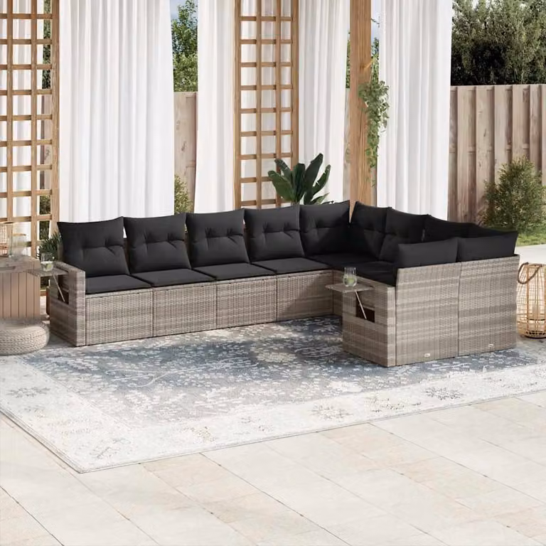 Set Divano da Giardino a L vidaXL 9pz con Cuscini Antracite e Polyrattan