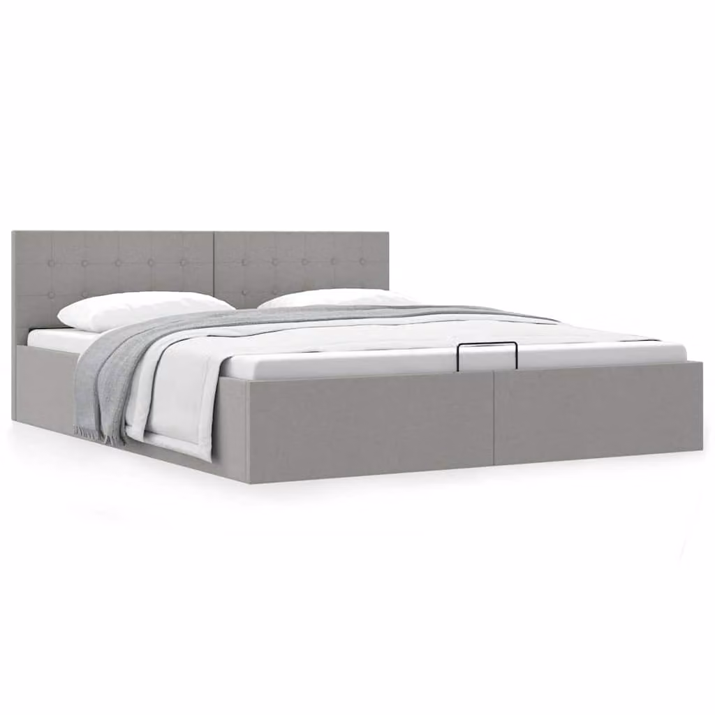 vidaXL Giroletto con Contenitore Grigio Chiaro in Tessuto L/P/H: 180 x 200 x 73 cm
