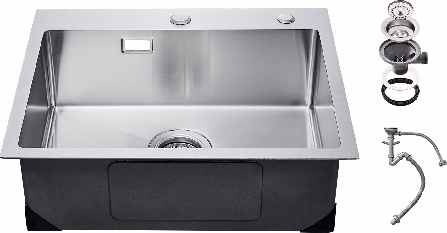 SucceBuy Lavello da cucina da 55 cm, postazione di lavoro, lavello in acciaio inox 304 da installare. Lavello da incasso a vasca singola in stile country con accessori, ideale per case mobili, cucine pronte, lavanderie e bar