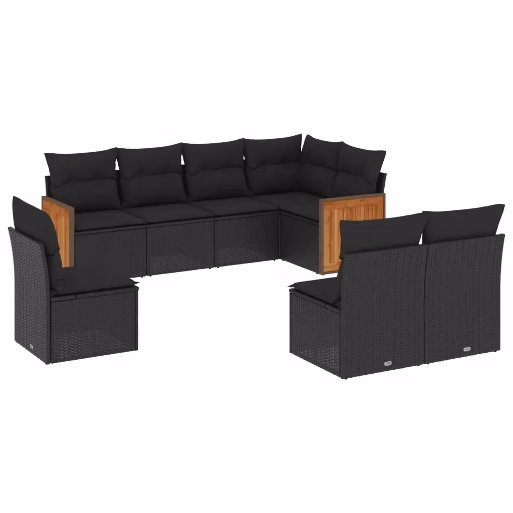 vidaXL Set Divani da Giardino a L in Polyrattan Nero con 8 Cuscini Imbottiti e Rivestimenti Rimovibili – 2