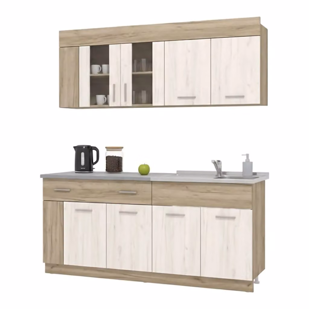 Cucinino Interamna DMORA moderno in legno e metallo con un cassetto e ante scorrevoli, Beige, L: 200 cm, H: 180 cm – 2