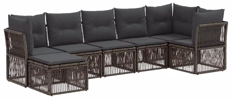 Set da giardino composto da 7 pezzi, colore grigio, realizzato in rattan sintetico