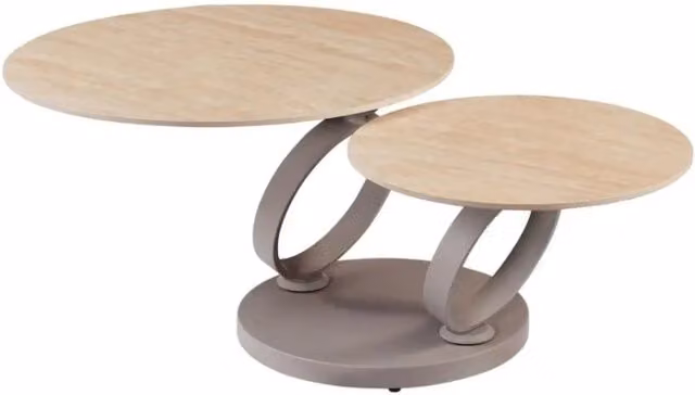Tavolino basso SOLYNE 135 cm beige effetto travertino con piani girevoli e struttura taupe
