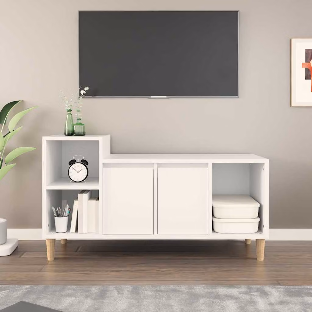 vidaXL Mobile Porta TV Bianco in Legno con Ruote L: 100 cm, P: 35 cm, H: 55 cm