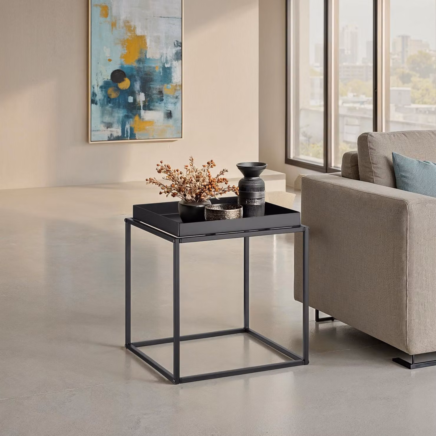 Tavolino Cambridge tectake nero in metallo L/P/H: 40 x 40 x 44 cm – 2