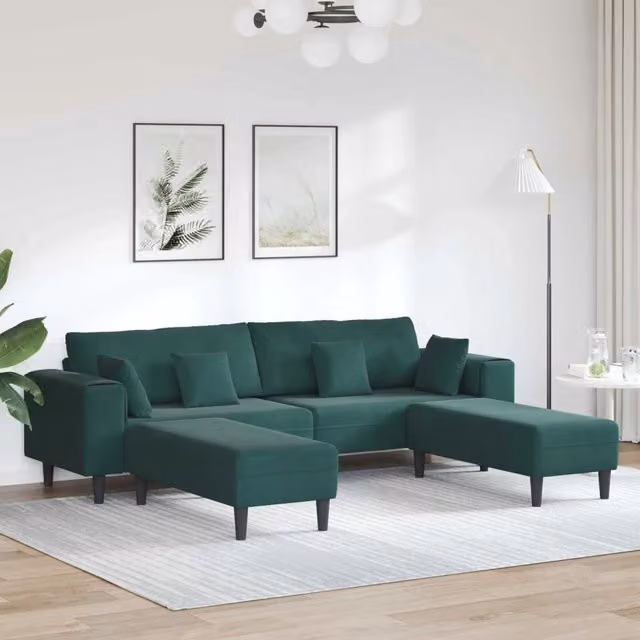 Divano moderno vidaXL in velluto verde con cuscini, L: 250 cm x P: 188 cm x H: 76 cm