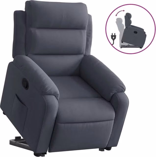 Poltrona | Sedia Relax Alzapersona Reclinabile Grigio Scuro in Velluto
