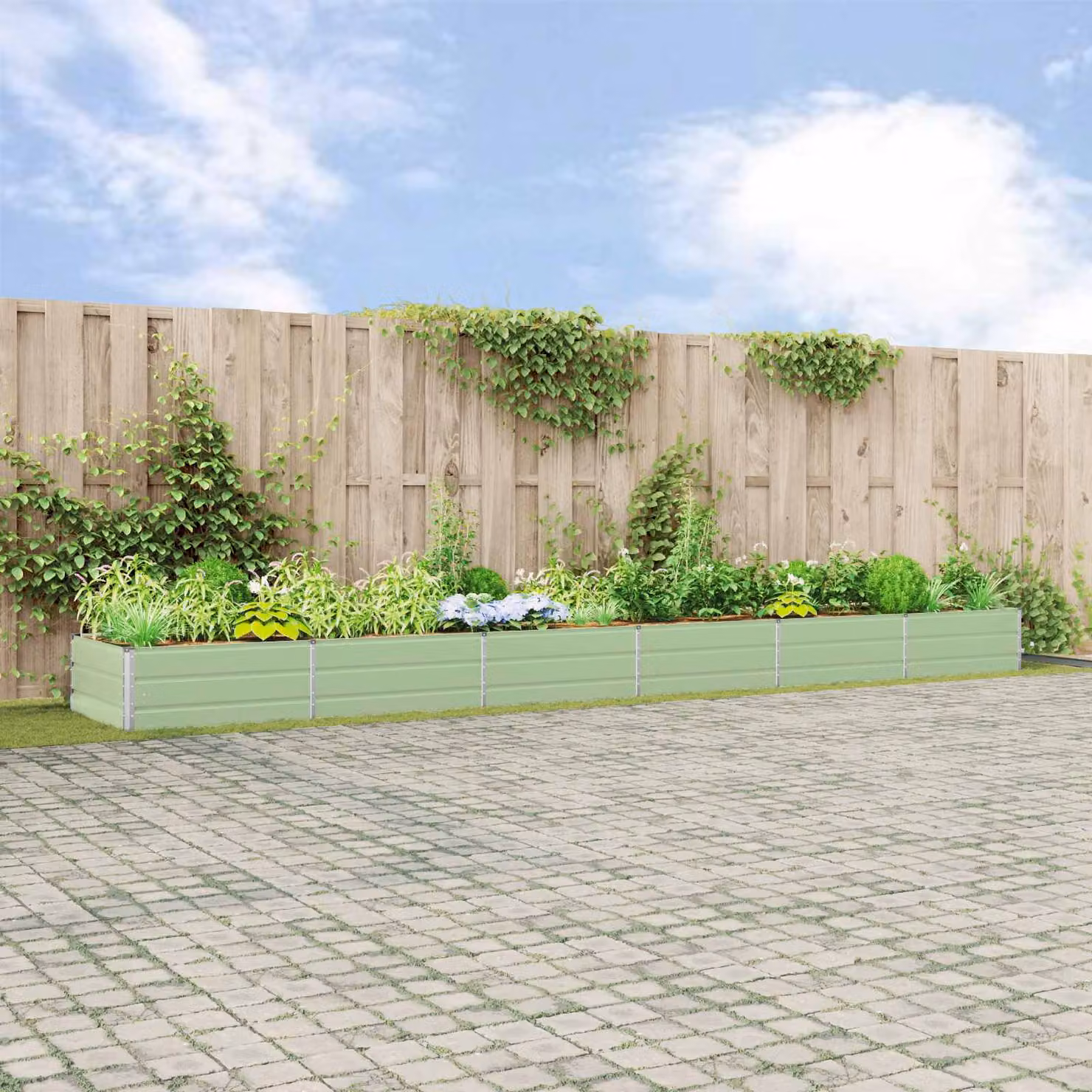 Fioriera vidaXL in acciaio zincato verde, L: 580 cm, P: 100 cm, H: 45 cm