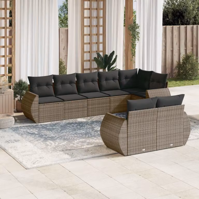 vidaXL Set Divano da Giardino 8 pz in Polyrattan Grigio con Cuscini e Struttura in Metallo