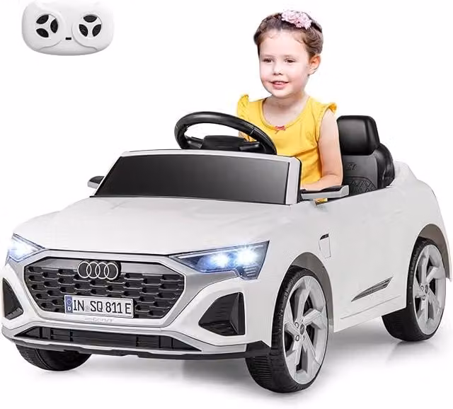 Auto Elettrica Audi per Bambini Costway con Telecomando, Luci LED e Musica, 12V, Colore Bianco
