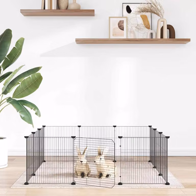 Gabbia per animali domestici vidaXL a 12 pannelli in acciaio nero L: 105 cm, P: 105 cm, H: 105 cm