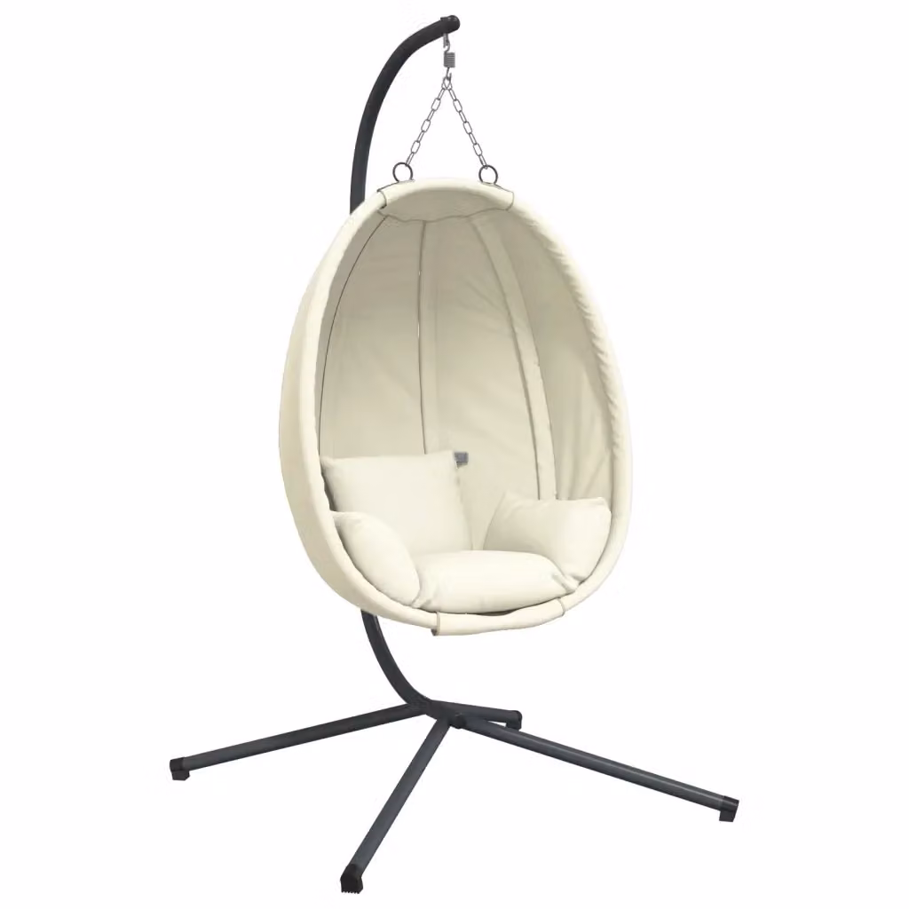 Sedia a uovo sospesa vidaXL con supporto in acciaio e tessuto beige per giardino e lounge H 193 x L 104 x P 100 cm – 2