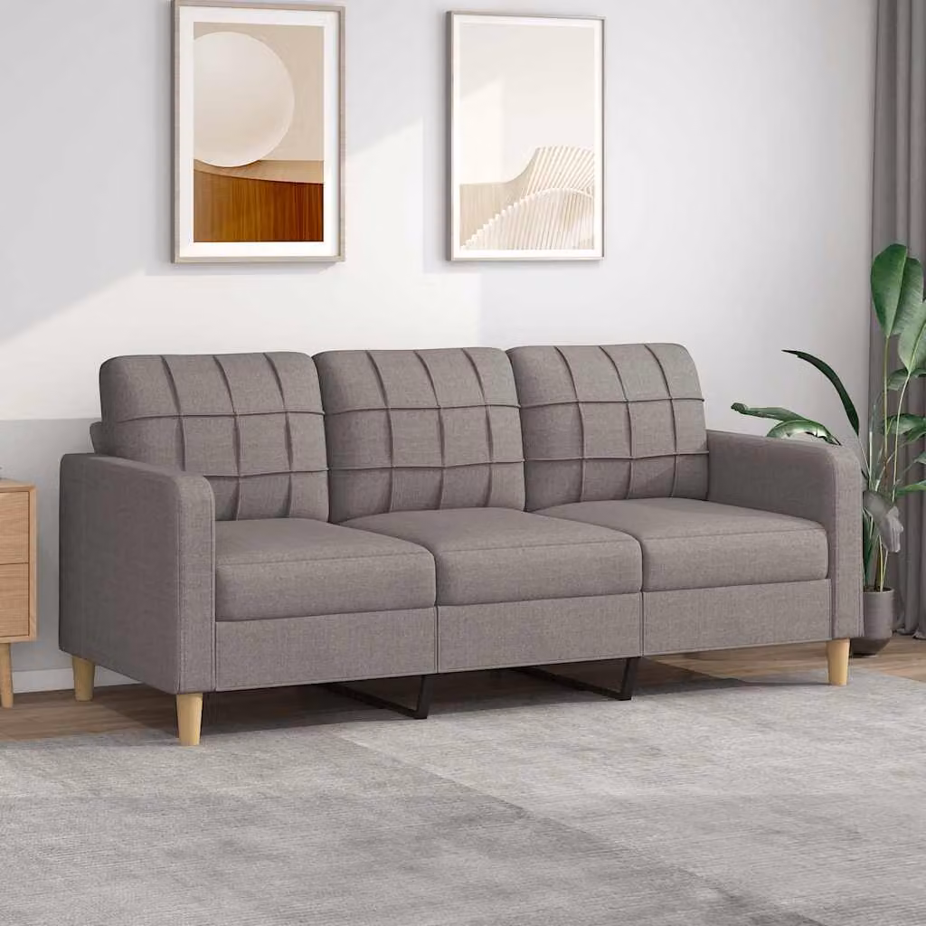 vidaXL Divano a 3 Posti Moderno in Tessuto con Cuscini, Colore Grigio/Beige, L: 198 cm, P: 80 cm, H: 77 cm