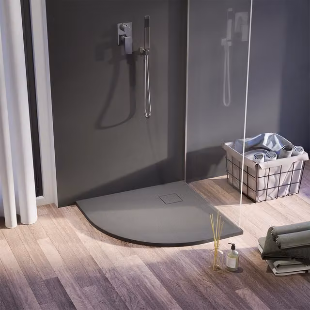 Piatto doccia 90x90 cm semicircolare colore grigio effetto pietra | Samos