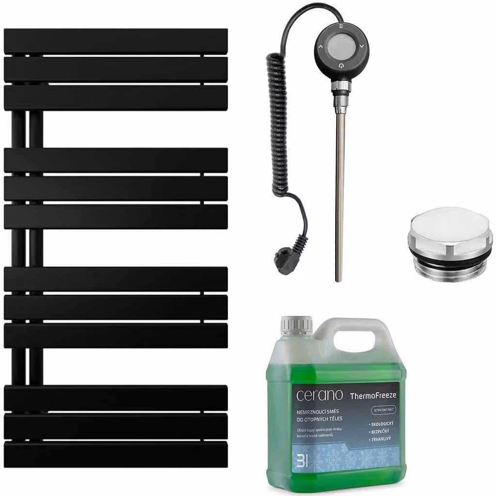 Set di radiatori elettrici da bagno Theo - Modello sinistro/destro - Wi-Fi - 600W - Nero opaco - 1200x500 mm