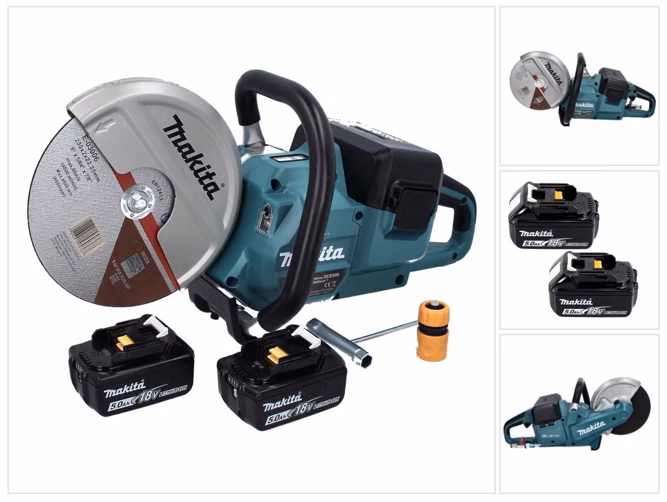 Tagliatrice a batteria Makita DCE 090 T2X1 36 V (2x 18 V) 230 mm Brushless + 2 batterie da 5,0 Ah - senza caricabatterie