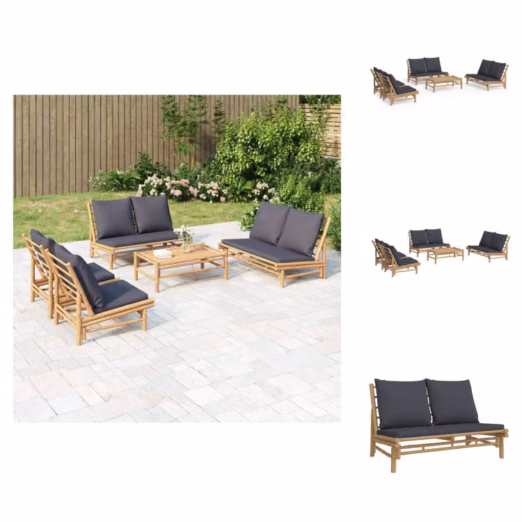 vidaXL Set di 5 pezzi da giardino con cuscini in bambù grigio scuro - Set di mobili da giardino