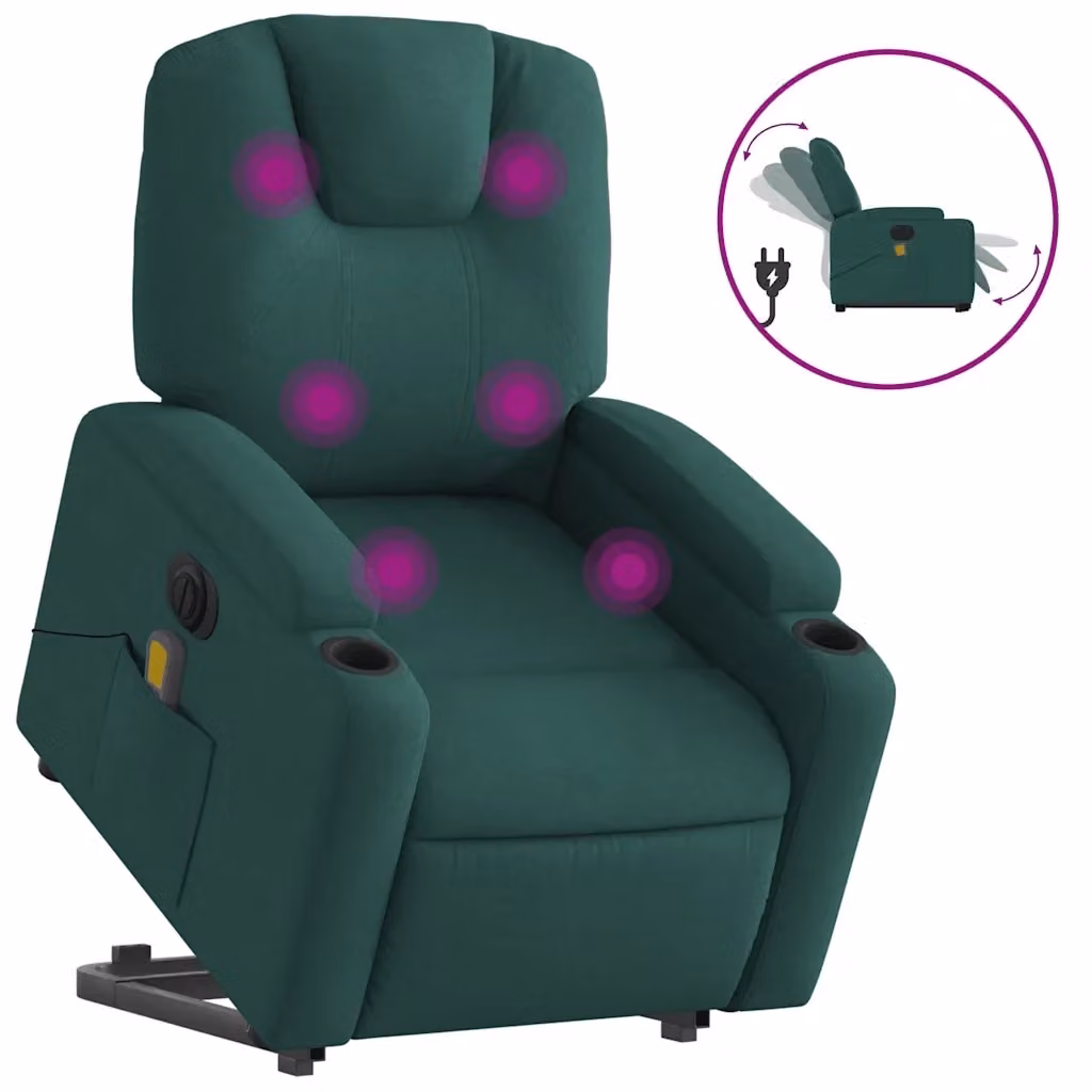 vidaXL Poltrona Alzapersona Elettrica con Massaggio Verde in Tessuto – 2