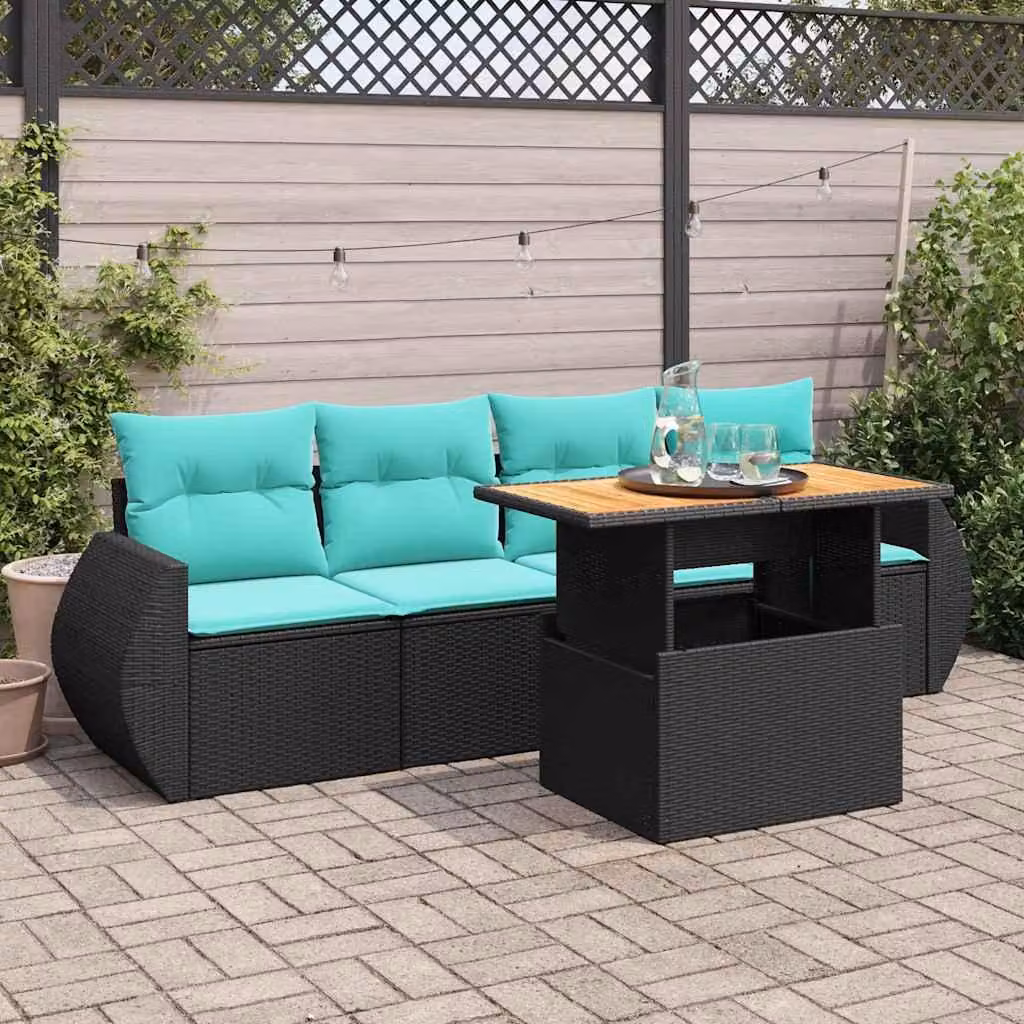 Maison Exclusive - Set Divani da Giardino 5 pz con Cuscini in Polyrattan Nero