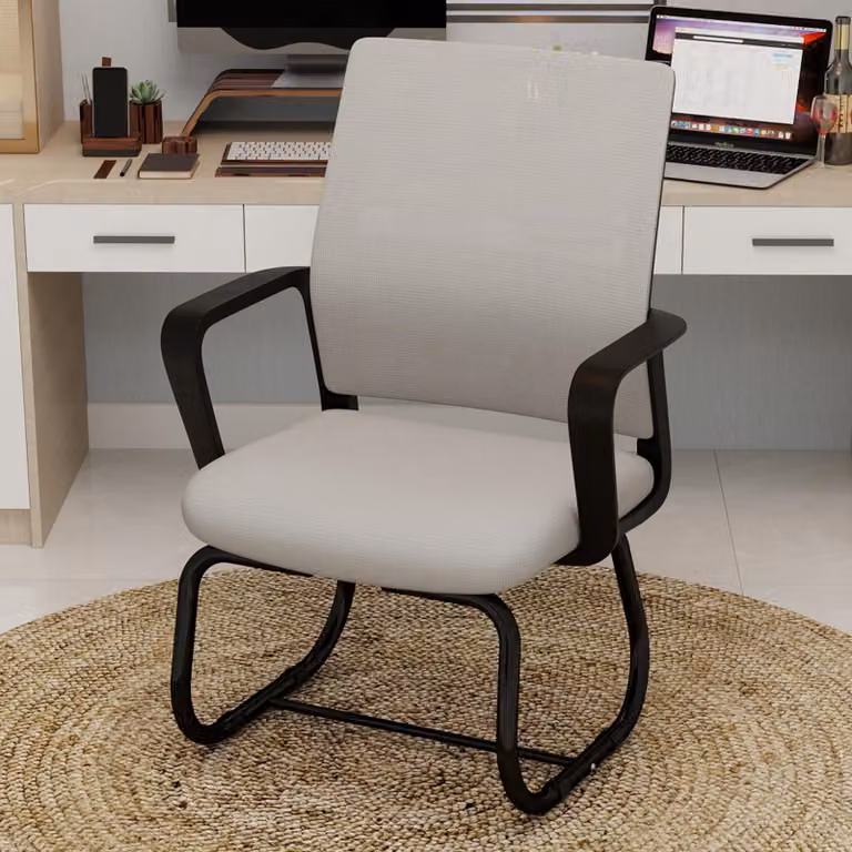 Sedia da ufficio minimalista, struttura in metallo, imbottitura morbida e confortevole, ideale per l'ufficio e la casa, disponibile in diversi colori: grigio e nero