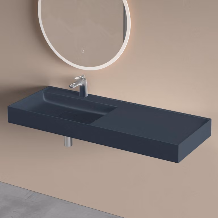 doporro Lavabo Bagno Sospeso 120 cm Rettangolare in Resina Antracite Opaco con Vasca Integrata a Sinistra e Piletta Inclusa Colossum630