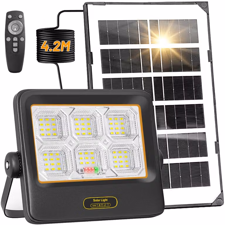 Lampada solare a LED, 2470 lumen, grado di protezione IP67, con telecomando, cavo di 4,2 metri (versione standard)