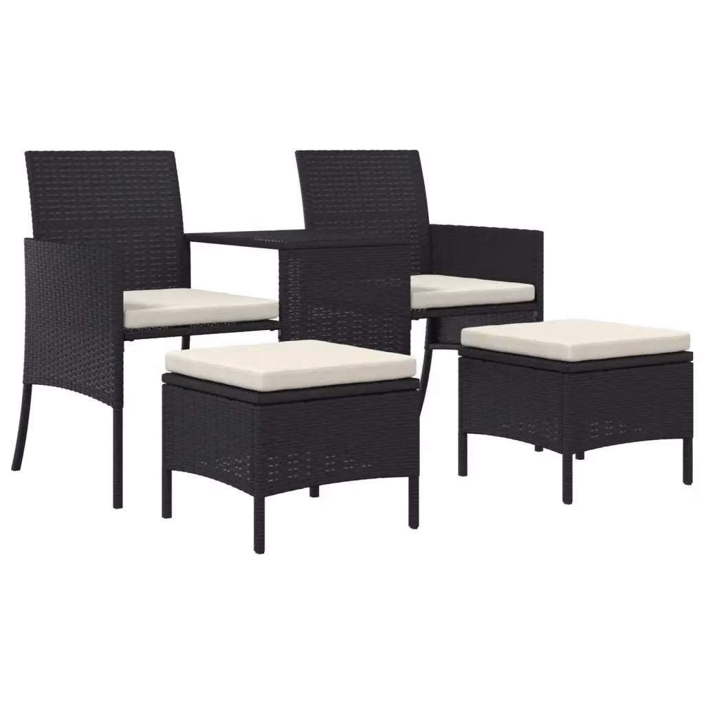Set da giardino vidaXL con divano a 2 posti, tavolo da caffè e pouf in stile moderno, colore bianco e nero con struttura in metallo e sedute imbottite con coperture rimovibili – 2