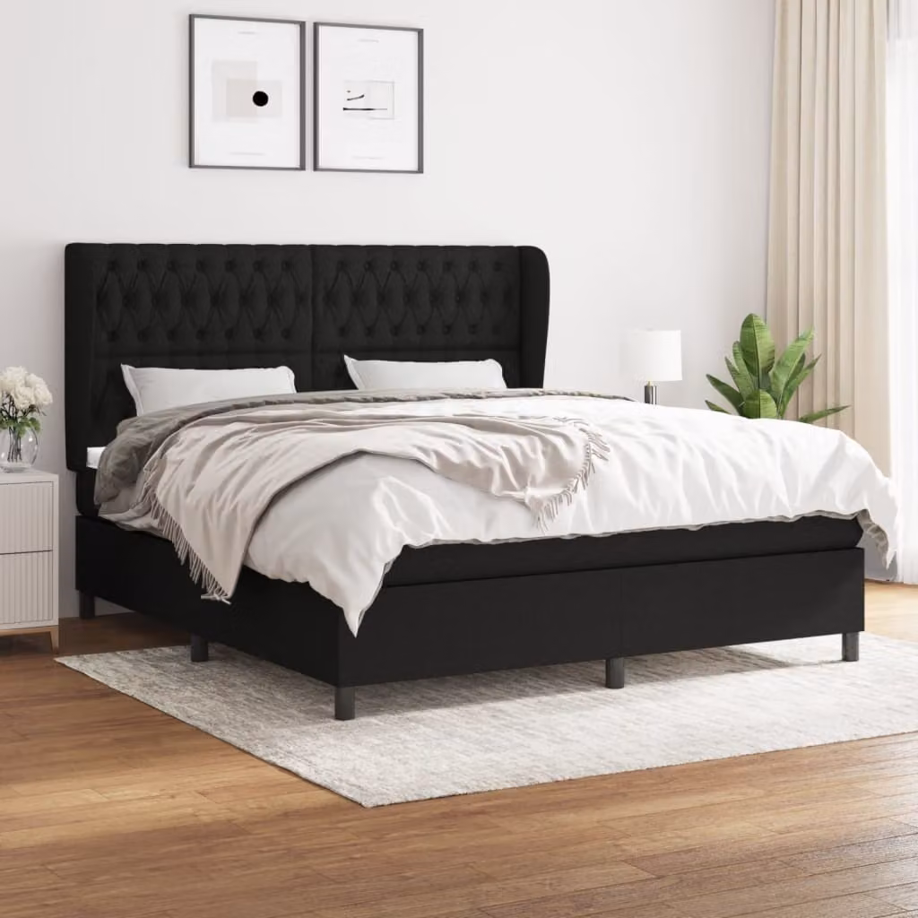 The Living Store Letto a molle con materasso nero 180x200 cm in tessuto