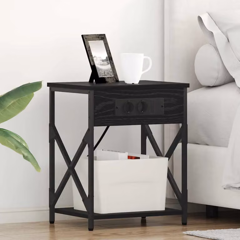Set di 2 Armadi da Notte vidaXL in Stile Rustico, Colore Nero Opaco, L 41 cm x P 31 cm x H 51 cm