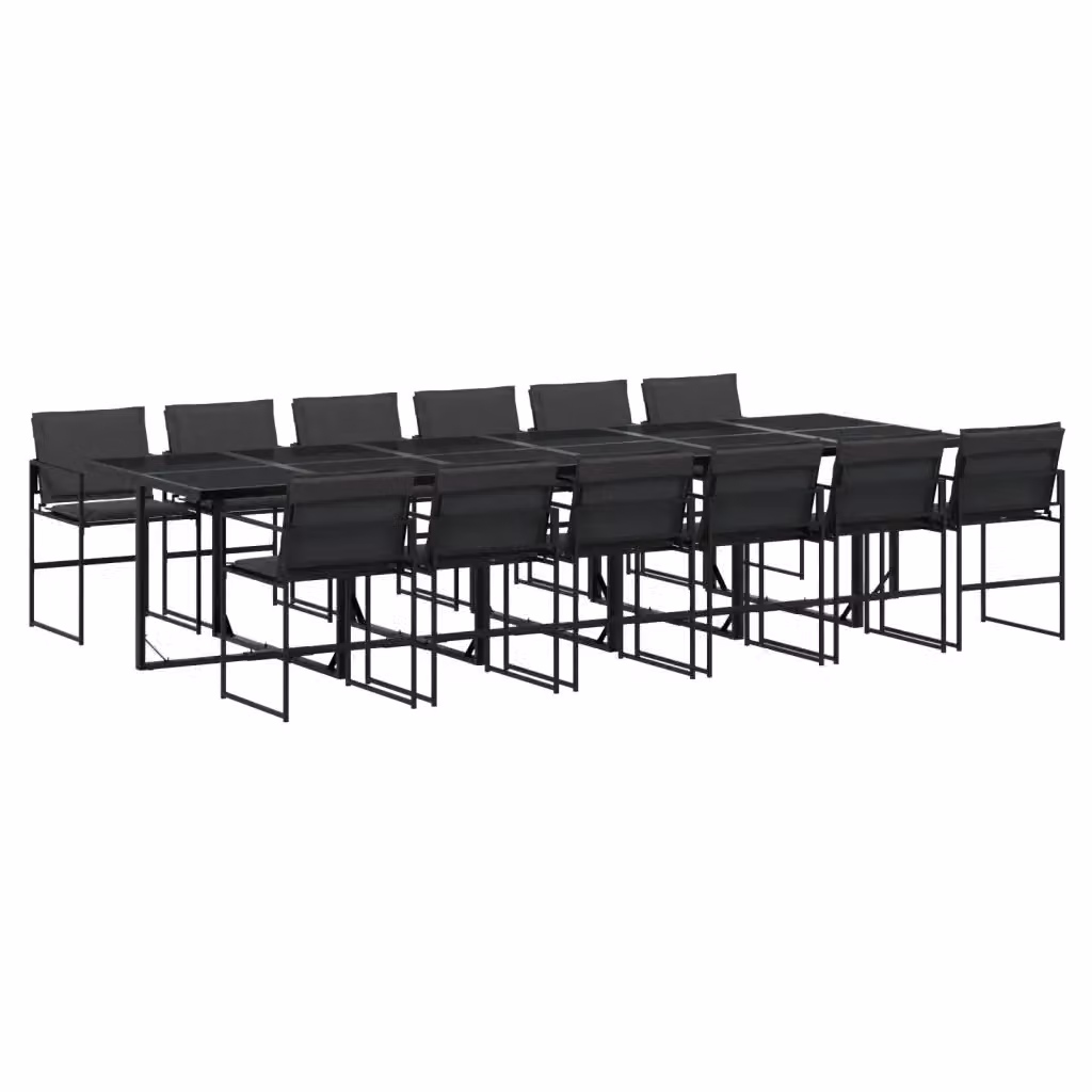 Set da pranzo da giardino vidaXL in acciaio nero e vetro con 13 pezzi e cuscini grigi – 2