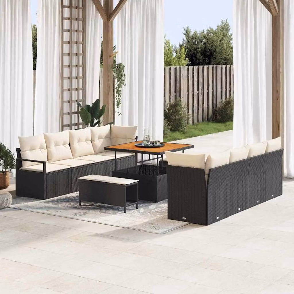 Maison Exclusive - Set da giardino composto da 11 pezzi, divano in rattan sintetico nero