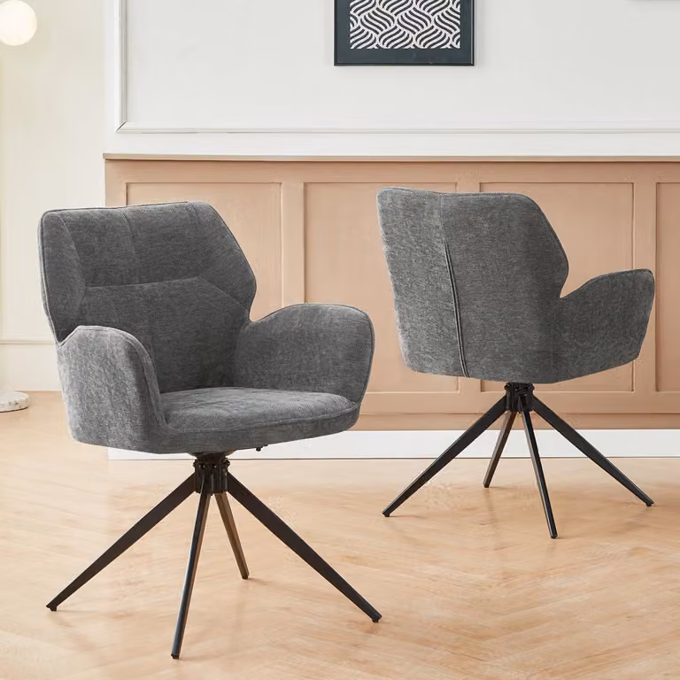 Set di 2 poltrone da pranzo colore grigio scuro, gambe in metallo, girevoli, adatte anche per il tempo libero, dimensioni 53,5 x 45 x 84 cm