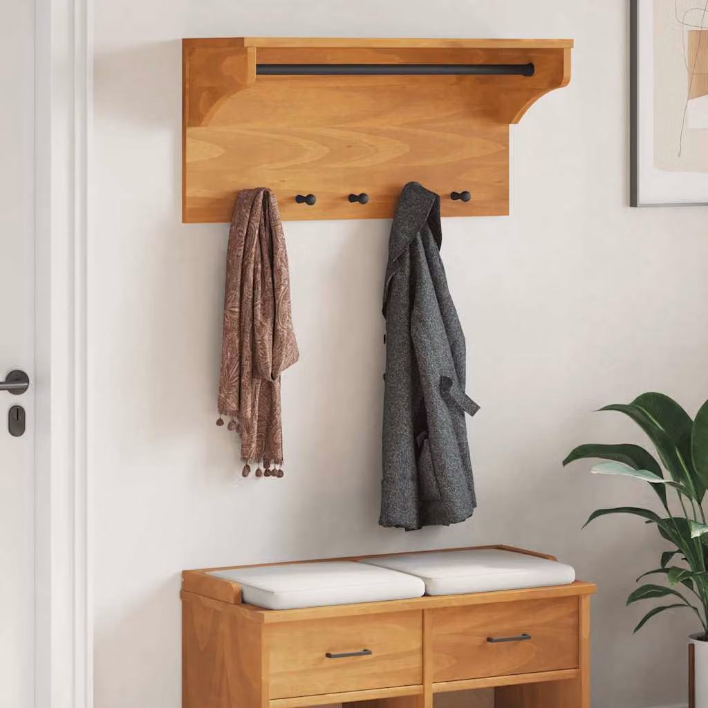 vidaXL Appendiabiti da Parete SANDNES in Legno di Pino Marrone Rustico L: 87 cm, P: 30 cm, H: 42 cm
