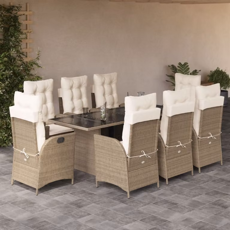 Maison Exclusive - Set da Pranzo da Giardino 9 pz con Cuscini Beige in Polyrattan