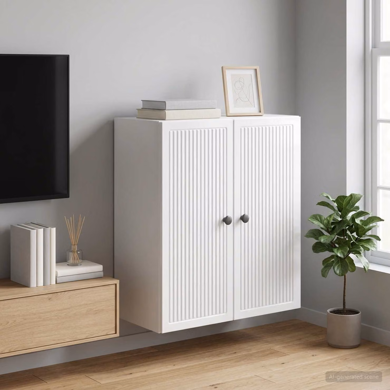 vidaXL Mobiletto a muro Bianco Lucido L: 59 cm, P: 31 cm, H: 60 cm