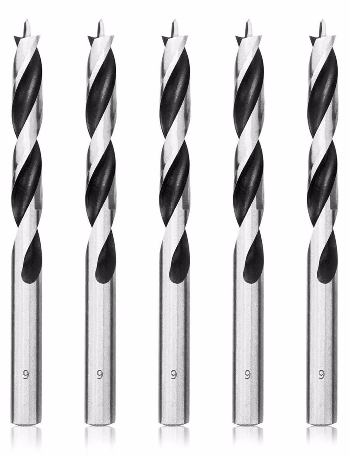 Set di 5 punte da trapano a spirale da 9 mm, con punta di centraggio, realizzate Acciaio al carbonio 45#