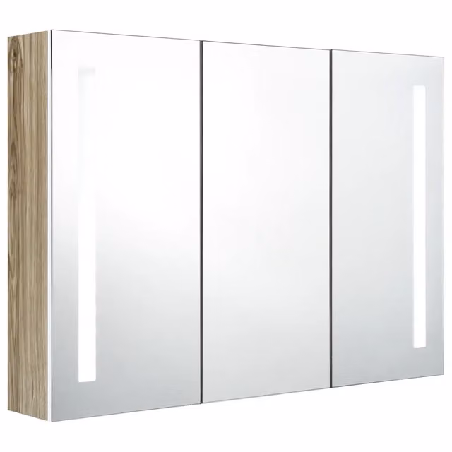 Armadietto Bagno | Armadio da bagno con Specchio e LED 89x14x62 cm Bianco e Rovere