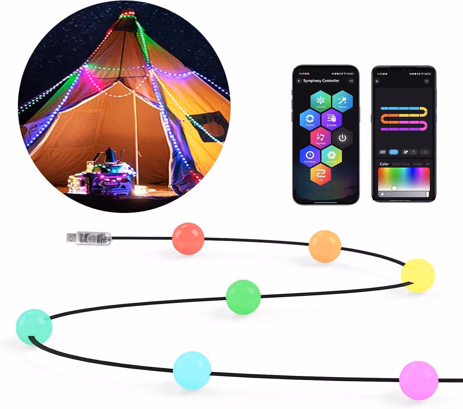 Catena luminosa a LED, 10 metri, 66 LED RGB, controllo tramite app e telecomando, sincronizzazione con la musica