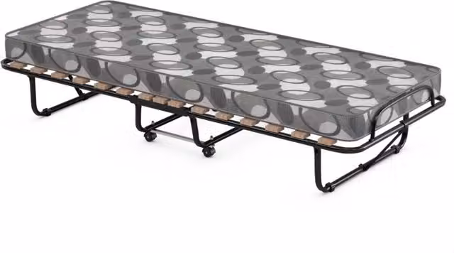 Letto pieghevole con ruote 190 x 80 x 33 cm ideale per ospiti e viaggi design moderno in acciaio nero e schiuma grigia 20_0012375