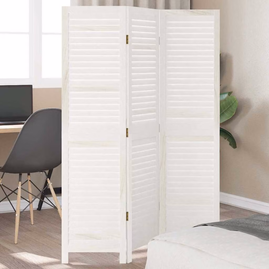 Divisorio Ambienti vidaXL in Legno di Paulownia e Metallo, 3 Pannelli, Bianco Retrò, H: 160 cm, H: 105 cm