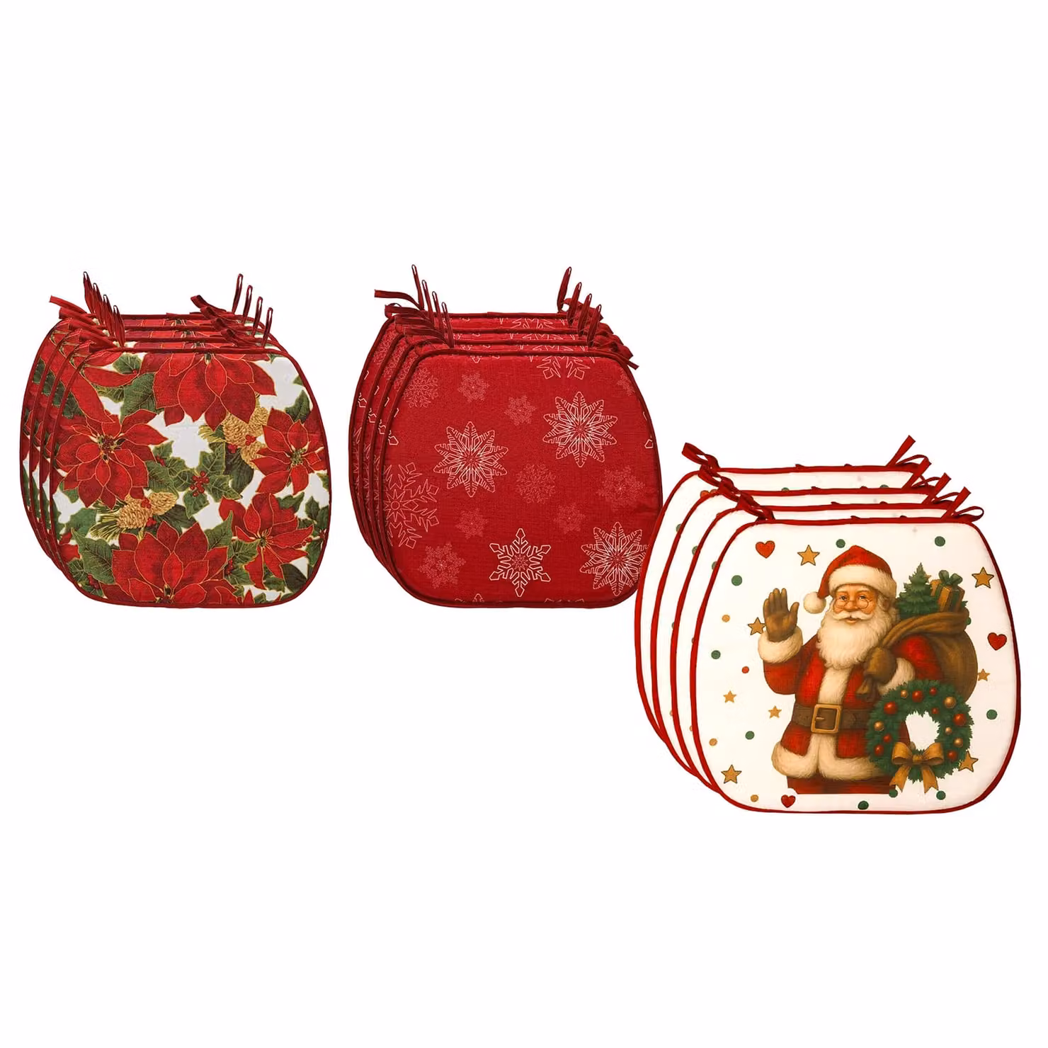 Set di 4 Cuscini Coprisedia Natalizi Vestiamo Casa Multicolore con Laccetti L/P: 38 x 38 cm – 1