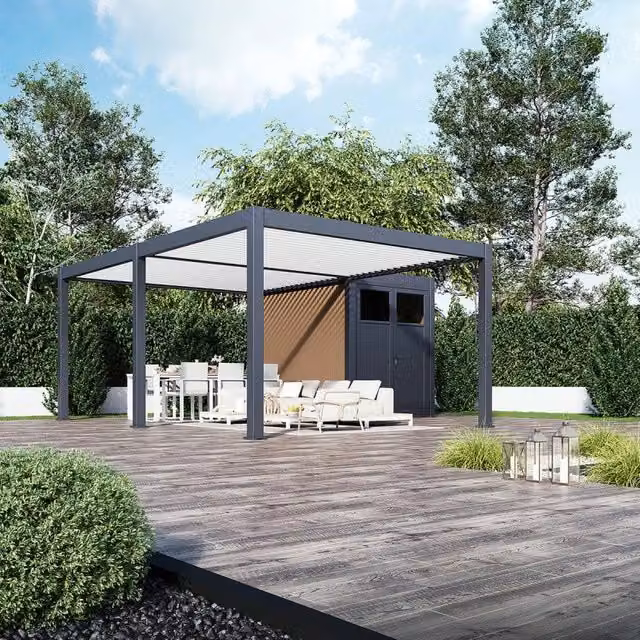 Pool house d'angolo Ombrea da 30m2 in alluminio e WPC con design moderno – 1