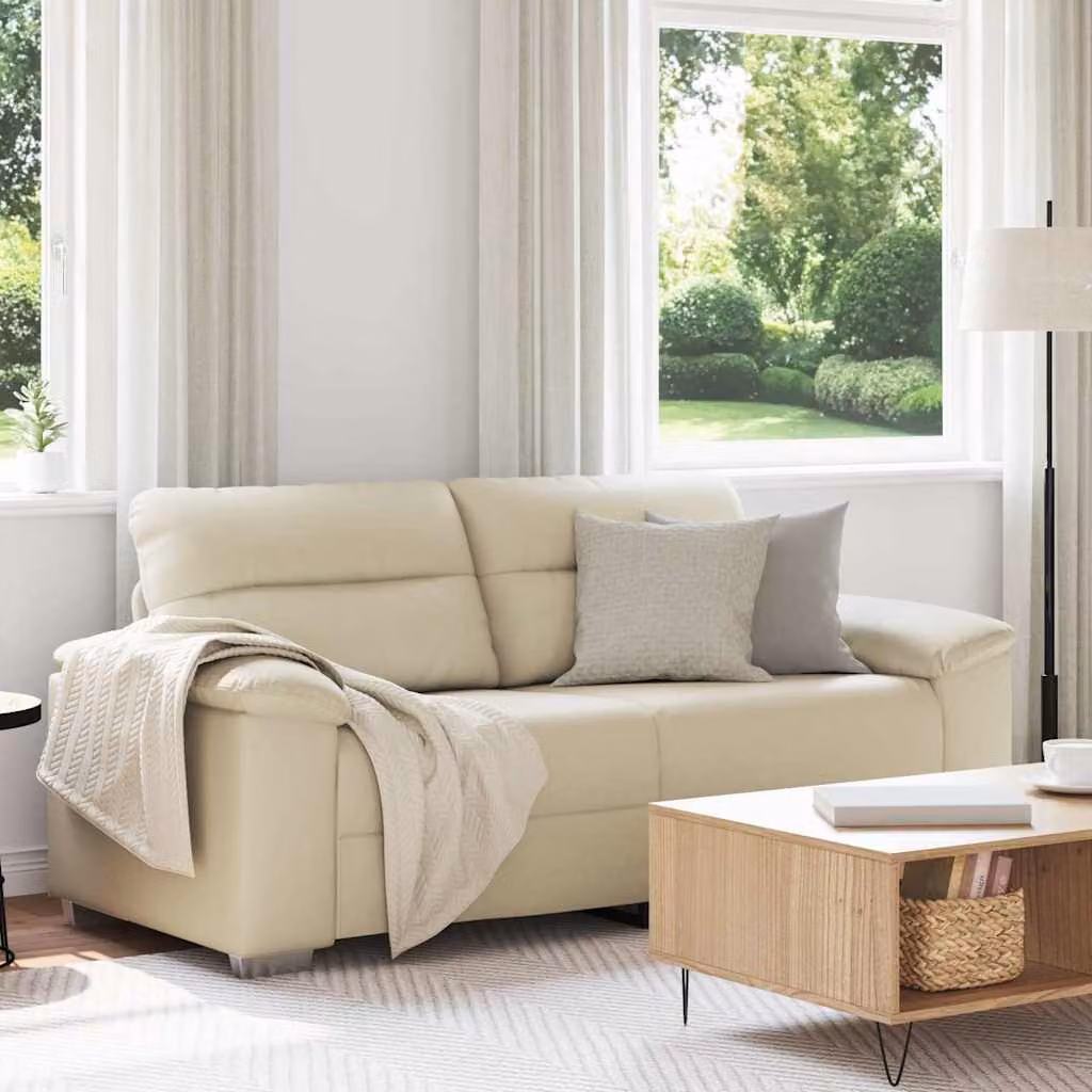 Divano a 2 posti vidaXL in similpelle beige con struttura mista e imbottitura in schiuma, L: 180 cm, P: 81 cm, H: 84 cm