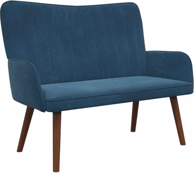 Divano a due posti moderno DESIGN IN in velluto blu o grigio con struttura in metallo per soggiorno o camera da letto L: 115 cm, P: 61 cm, H: 87 cm – 1