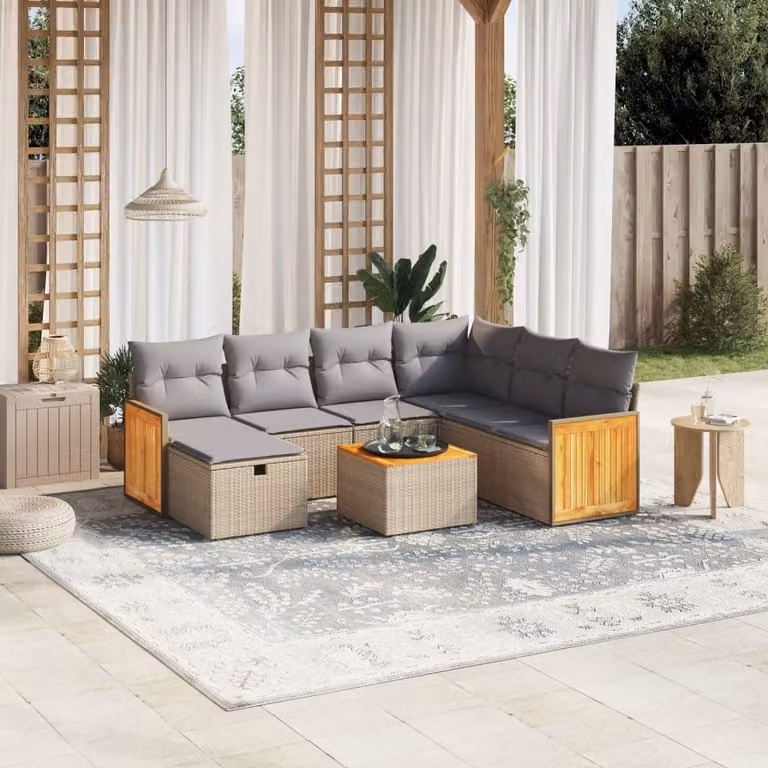 Maison Exclusive - Set Divano da Giardino 8 pz con Cuscini Beige Misto Polyrattan